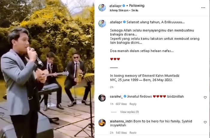 Unggahan Atalia Praratya mengenai ulang tahun Emmeril Kahn. 