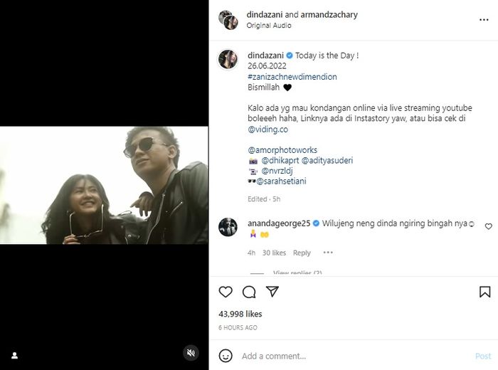 Unggahan Instagram Adinda Azani. 