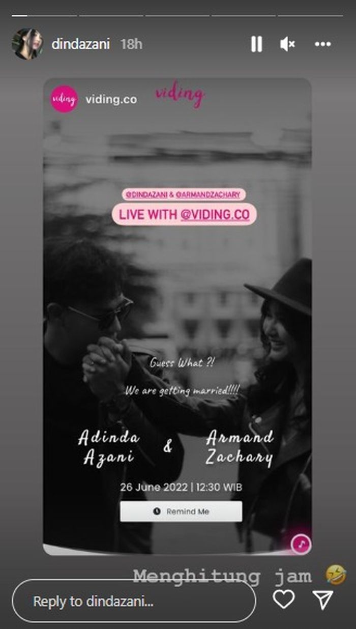 Unggahan Instagram Story Adinda Azani. 