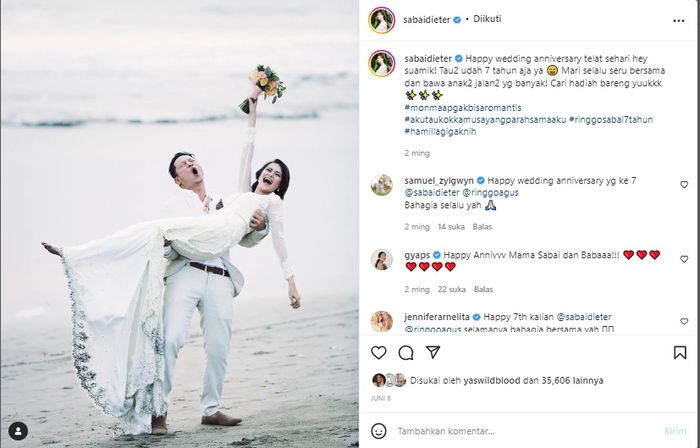 Anniversary pernikahan Ringgo Agus Rahman dan Sabai Dieter