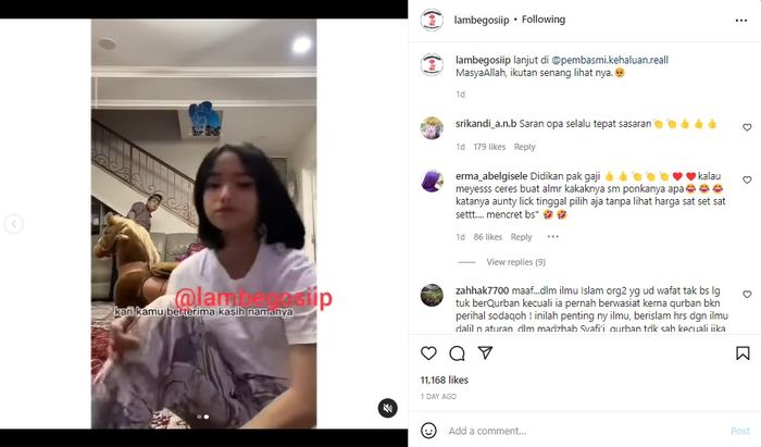 Unggahan video Instagram @lambegosiip. 