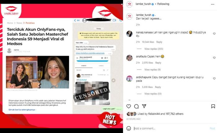 Devy Anastasia diduga memiliki akun Onlyfans 