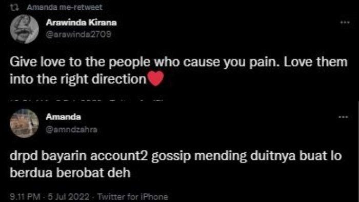 Amanda Azzahra memberikan sindiran ke Arawinda Kirana 