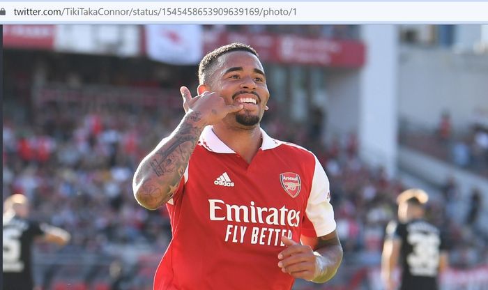 Gabriel Jesus mencetak gol dalam debut di Arsenal saat uji coba lawan Nuernberg (8/7/2022).