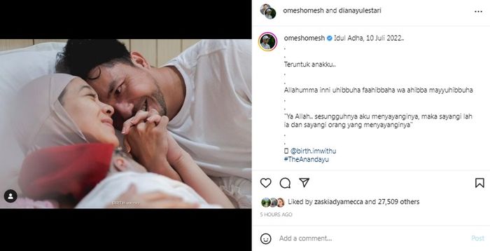 Ananda Omesh dan Dian Ayu Lestari ungkap kebahagiaan atas kelahiran putra ketiga mereka.