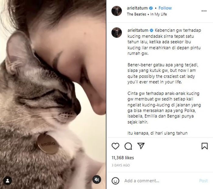 Unggahan Instagram Ariel Tatum. 