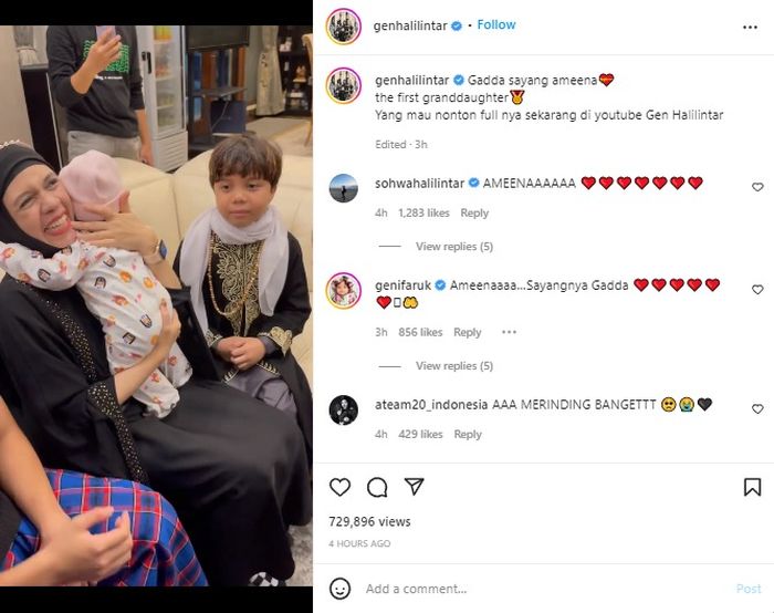 Unggahan Instagram Gen Halilintar. 