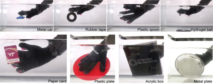 Sarung tangan dengan pengisap sintetis dan sensor yang terintegrasi erat