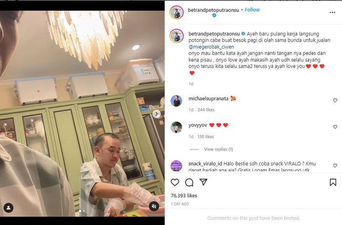 Unggahan video Betrand Peto.