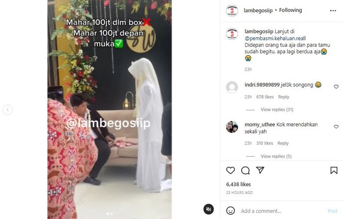 Unggahan video Instagram @lambegosiip. 