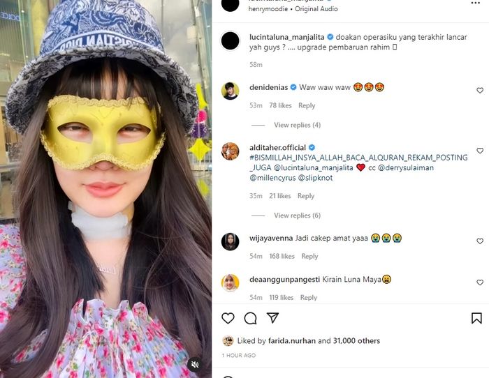 Unggahan Lucinta Luna sebelum melakukan operasi upgrade rahim.