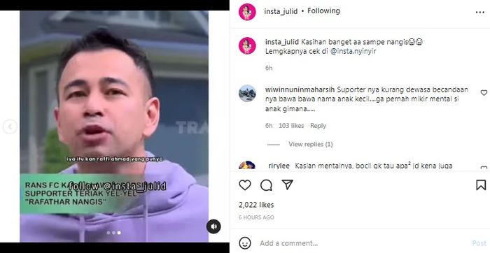 Raffi Ahmad ceritakan Rafathar yang sedih saat tahu jadi bahan ejekan suporter Persija.