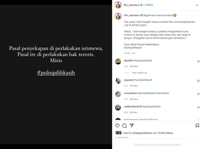 Unggahan Fitri Salhuteru diduga sindir kasus Nindy Ayunda.