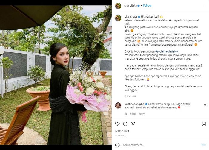 Unggahan Instagram Cita Citata. 
