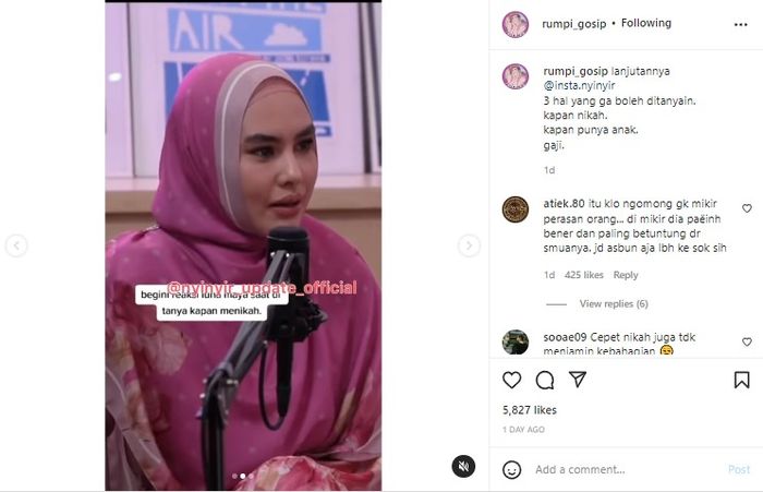 Unggahan Instagram @rumpi_gosip. 