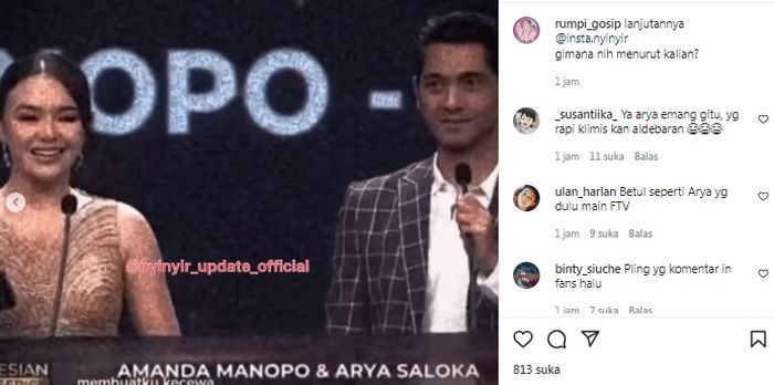 Arya Saloka dan Amanda Manopo kembali berjumpa untuk menerima penghargaan.