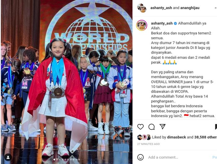 Ashanty bangga dengan prestasi Arsy