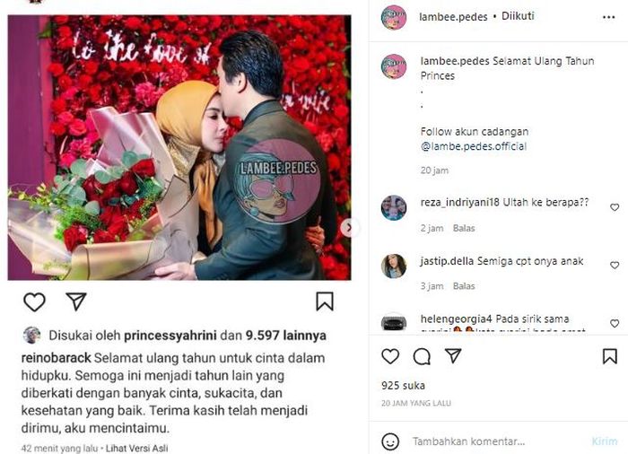 Reino Barack hanya beri kado ini saat Syahrini berulang tahun