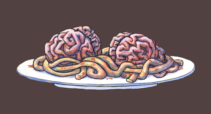 Ilustrasi hidangan otak manusia karya Brainy Todd.