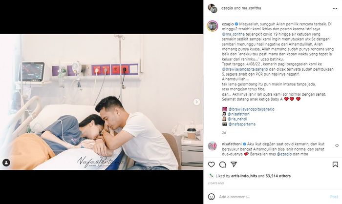 Detik-detik momen istri Eza Gionino melahirkan.