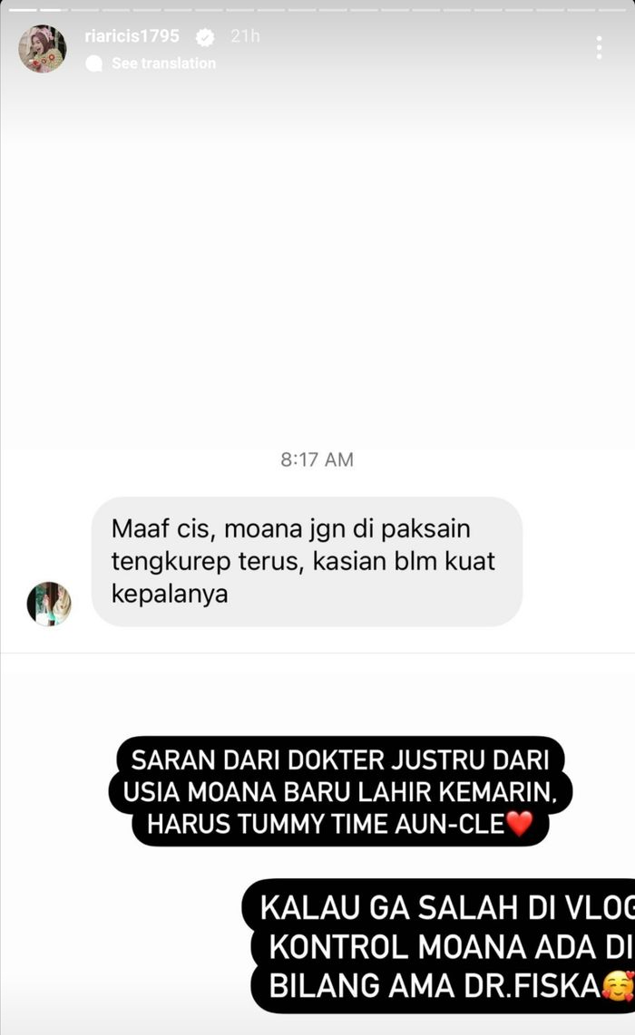 Unggahan Instagram Story Ria Ricis.