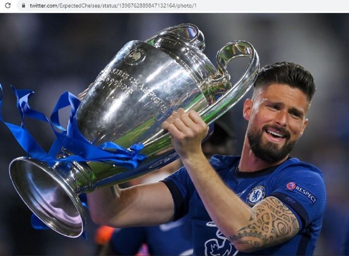 Oivier Giroud saat memenangkan Liga Champions bersama Chelsea di musim 2019-2020.