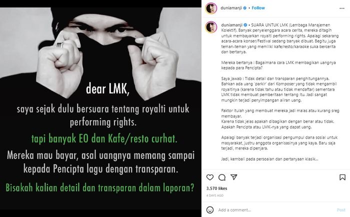 Unggahan Instagram Anji. 