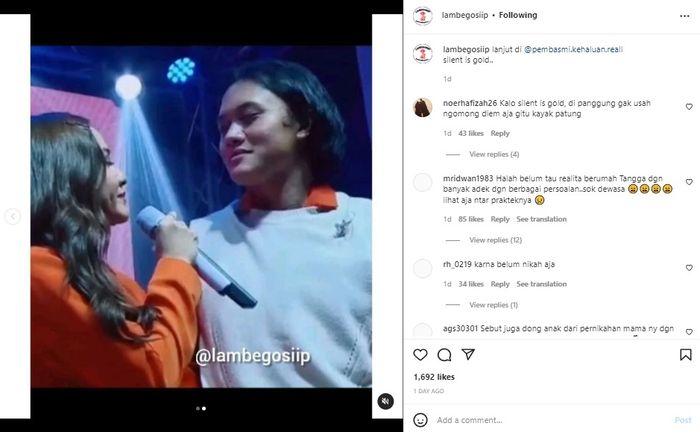 Unggahan video Instagram @lambegosiip. 