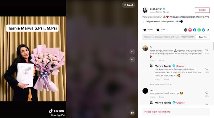 Unggahan Video TikTok Tsania Marwa. 
