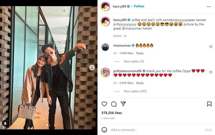 Henry Lau unggah foto bareng Prilly Latuconsina.