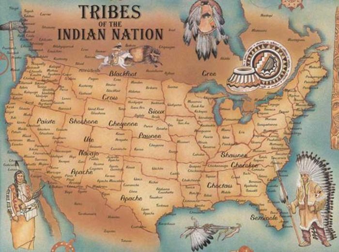 Peta suku-suku Indian atau penduduk asli di Amerika.