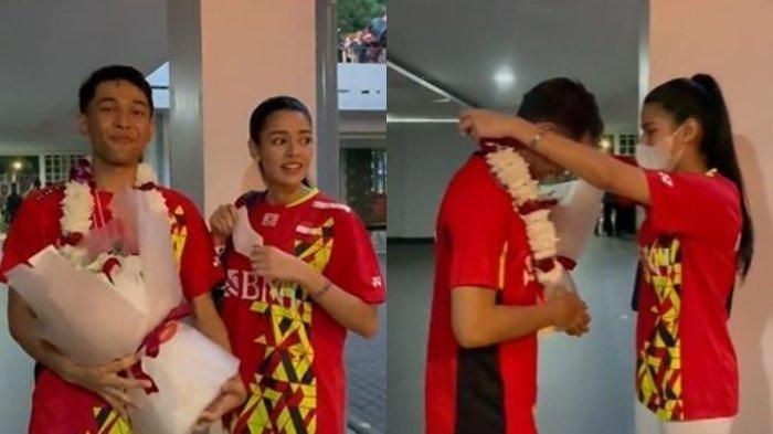 Susan Sameh saat beri dukungan untuk Fajar Alfian di final Indonesia Masters 2022 