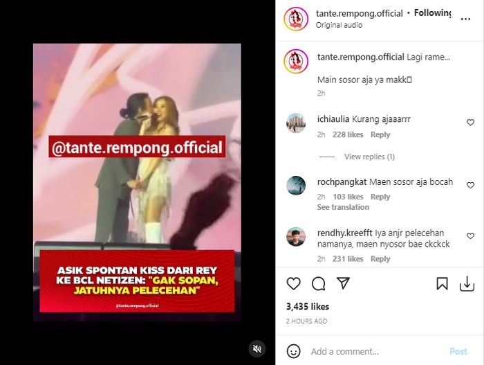 Momen Ray Prasetyo mendadak cium BCL di panggung.