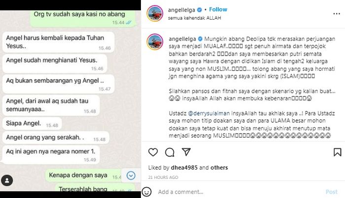 Unggahan Angel Lelga soal Deolipa Yumara yang diduga mengancam dirinya 
