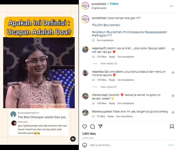 Unggahan video Instagram @bundsthetic. 