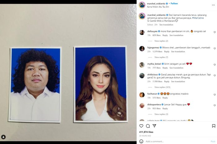 Unggahan Instagram Marshel Widianto. 