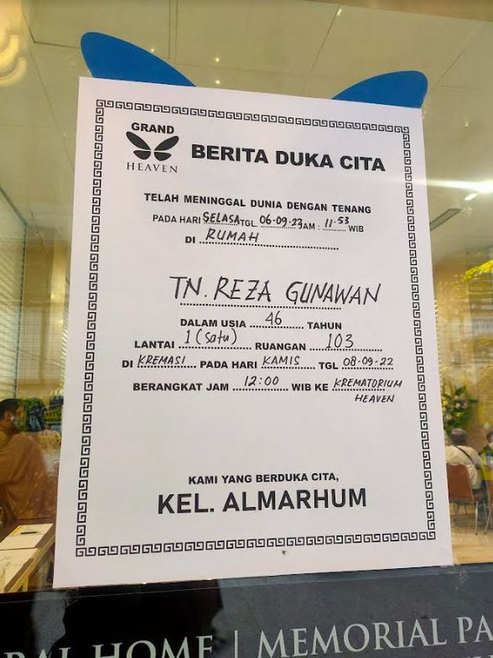 Jenazah Reza Gunawan, suami Dee Lestari disemayamkan di rumah duka Grand Heaven, Pluit, Penjaringan, Jakarta Utara.