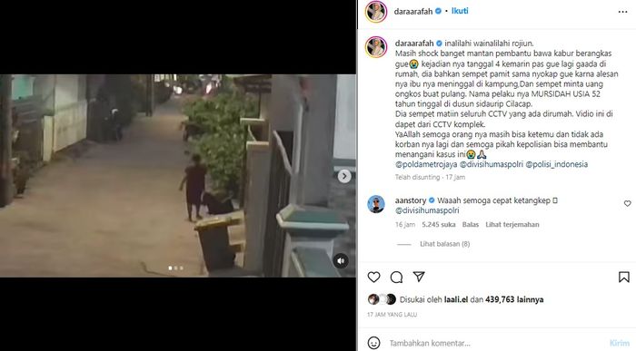 Video rekaman CCTV komplek di rumah Dara Arafah