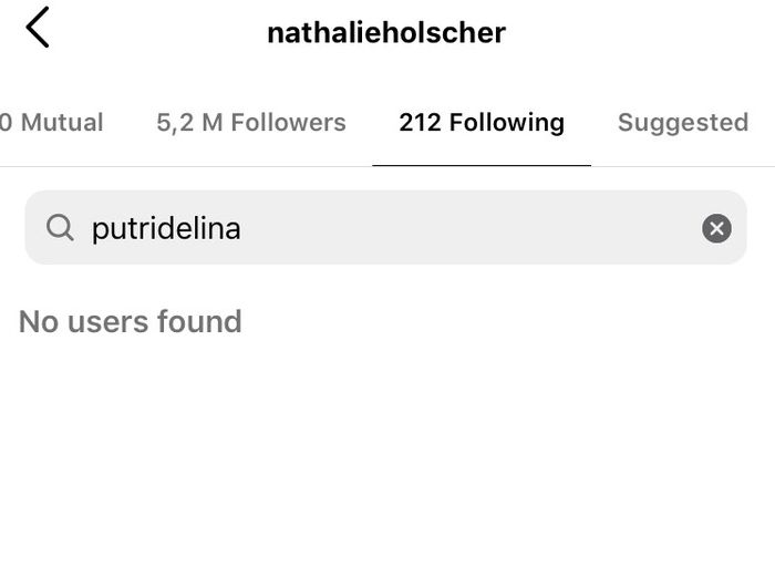 Nathalie Holscher sudah tidak mengkuti akun Instagram Putri Delina.