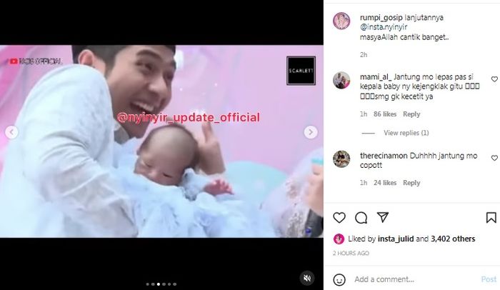 Netizen heboh saksikan kepala anak Ria Ricis yang terangkat hingga nyaris jatuh di acara aqiqah