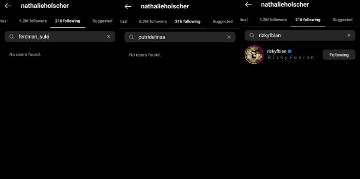 Nathalie Holscher berhenti mengikuti Sule dan Putri Delina serta masih follow Rizky Febian di Instagram.