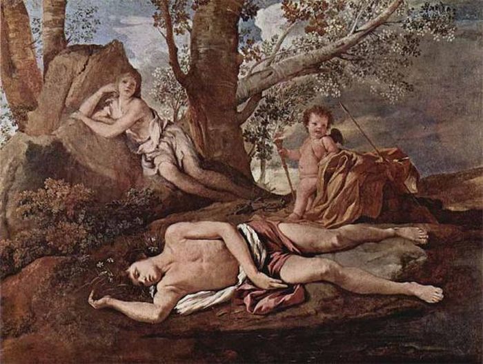 Echo dan Narcissus dalam lukisan dari tahun 1627 oleh Nicolas Poussin.