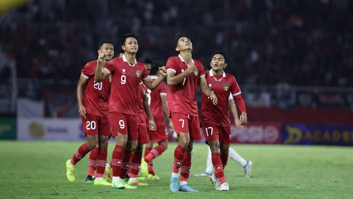 Selebrasi Marselino Ferdinan pada laga timnas U-20 Indonesia vs Vietnam di Kualifikasi Piala Asia U-20 2023.