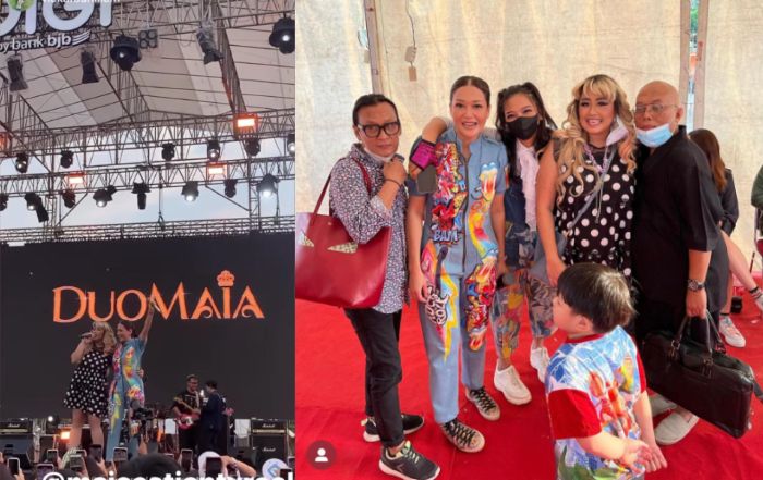 Kolase penampilan Pinkan Mambo dan Maia Estianty saat manggung di Bandung.