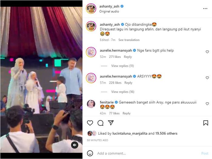 Video Ashanty dan Arsy Hermansyah nyanyikan lagu 'Ojo Dibandingke' di acara ponpes.