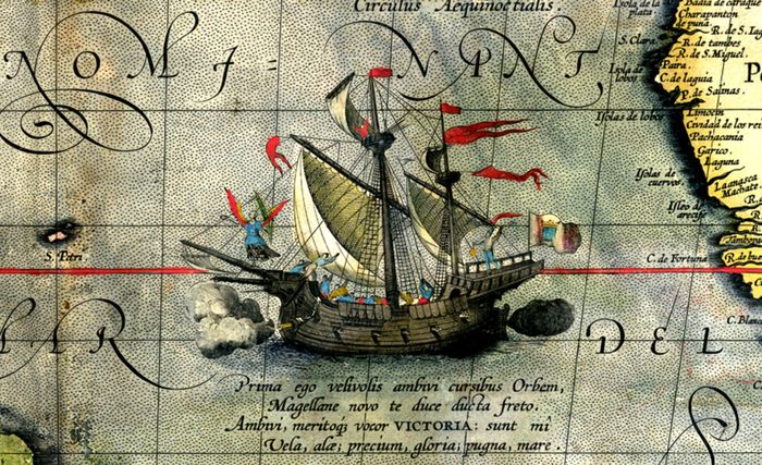 Victoria, kapal layar Ferdinand Magellan yang sukses mengitari pelayarannya hingga ke kepulauan rempah Nusantara di Maluku.