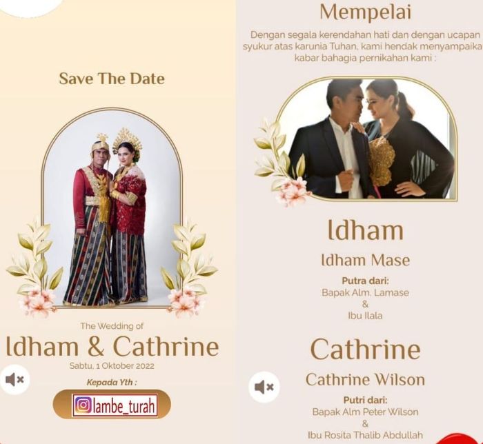 Foto undangan pernikahan Catherine Wilson dan Idham Mase.