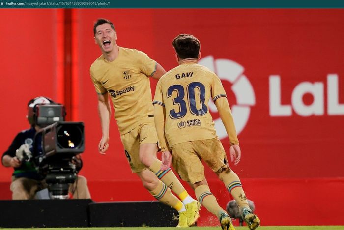 Robert Lewandowski mencetak satu gol dalam kemenangan 1-0 Barcelona atas Real Mallorca dalam lanjutan Liga Spanyol 2022-2023.