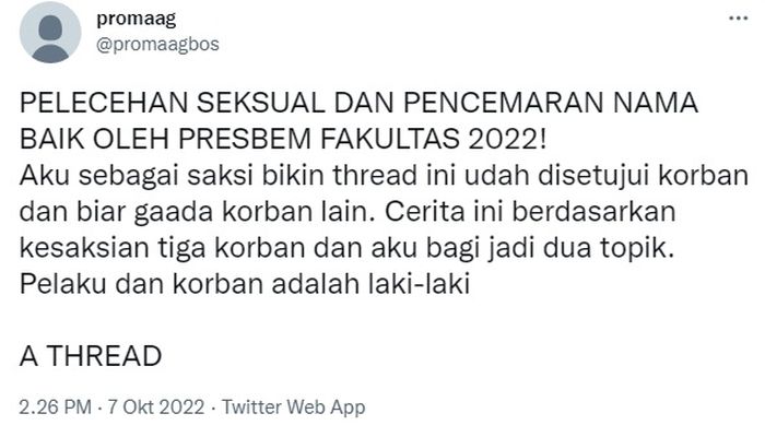 Thread yang menyebut ada pelecehan seksual sesama jenis di UNS 