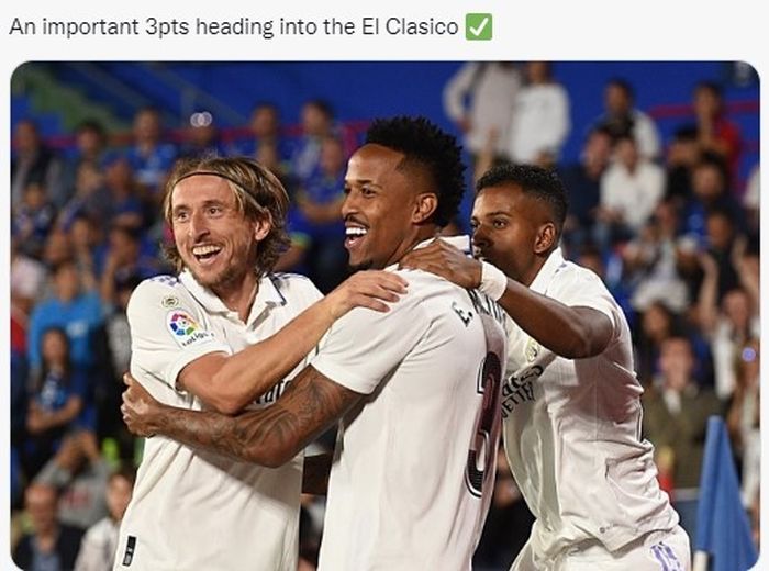 Tiga pemain Real Madrid, Luka Modric (kiri), Eder Militao (tengah), dan Rodrygo (kanan)